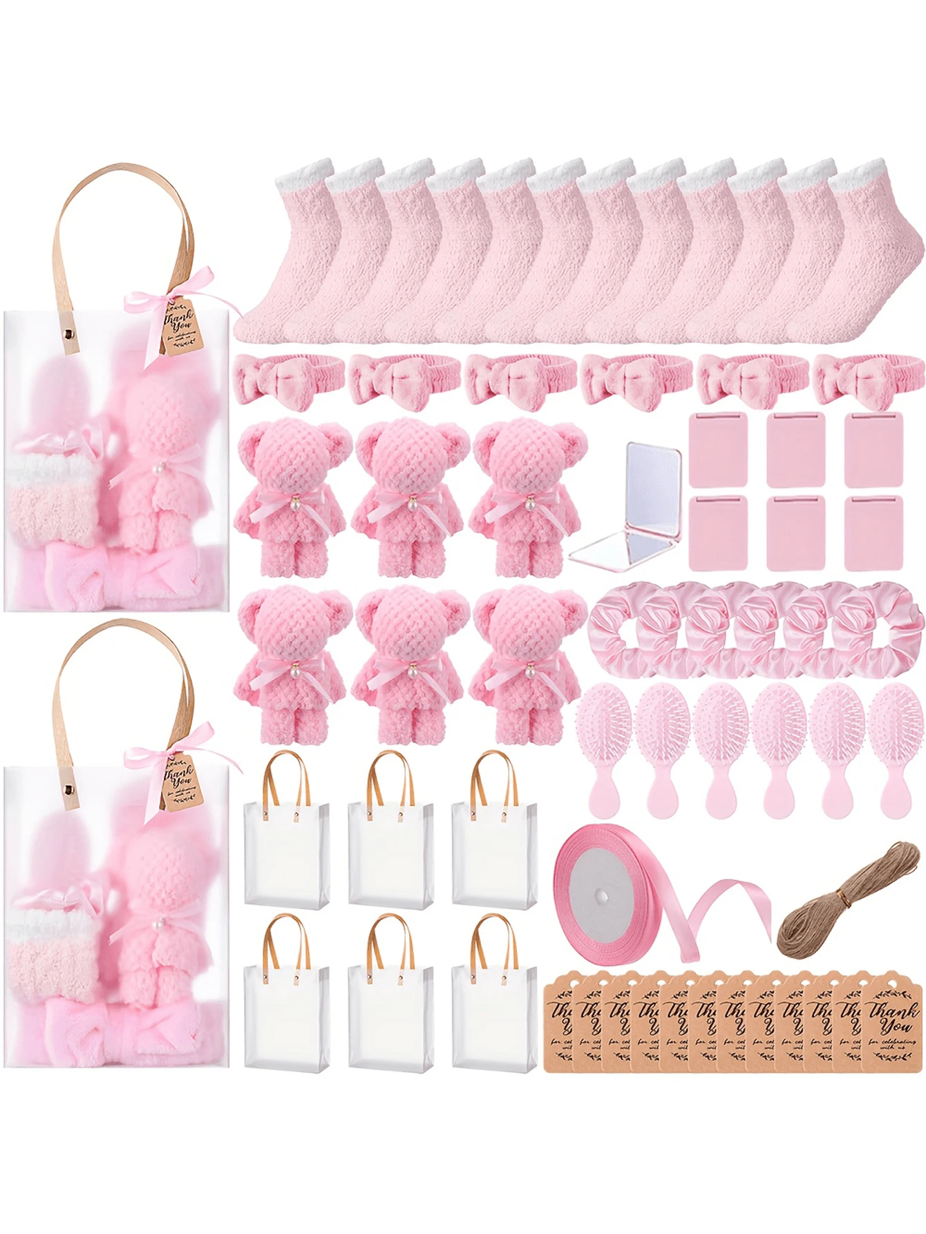 6 Set Shower Party Prizes For Game Winners Guests Party Favors Set With Towels Socks Hair Bands Combs Eye Masks Cards For Gender Reveal Bridal Showers Spa Gift - Hồng - Xem 1