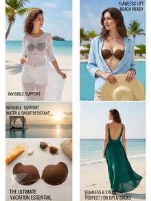Women's Strapless Push-Up Bra, Backless Self-Adhesive - Coffee Brown - View 10