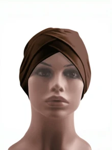 1件复古新款额头交叉套头帽，穆斯林内衬头巾，纯色回族小帽，适合时尚女性，耐用系带头巾 - 漁夫帽 - 查看 6