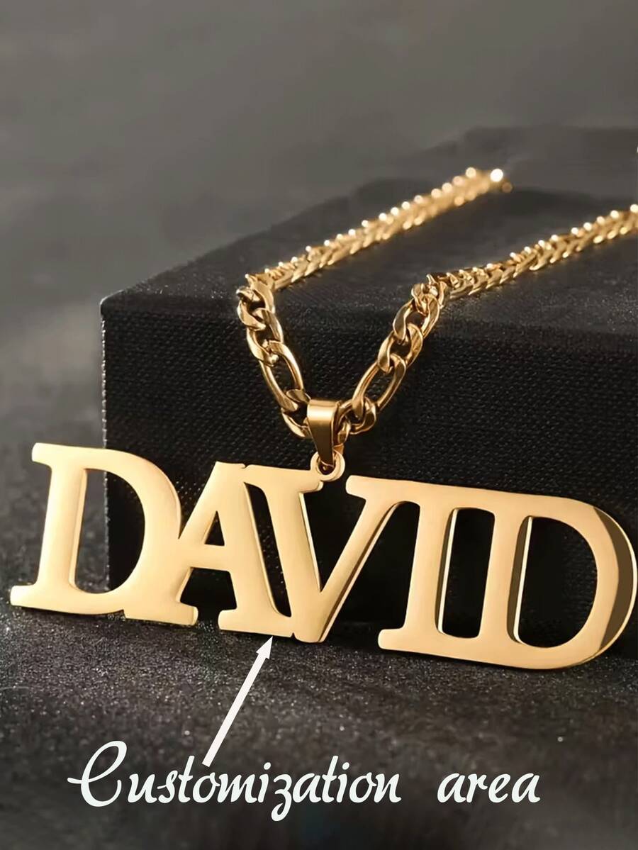 可定制银色和金色不锈钢名字项链 - 个性化手写名字吊坠，时尚简约的嘻哈风格项链，男女皆宜，是送给他/她的完美个性化珠宝礼物。 - 彩色 - 查看 1