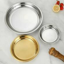 银色不锈钢圆形浅盘 易清洁食品容器 户外露营托盘 防锈野餐小吃盘 甜点盛盘 - 彩色 - 查看 3