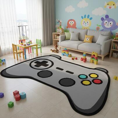 1 pieza Alfombra decorativa de consola de juegos de dibujos animados gris, alfombra decorativa, decoración de dormitorio, alfombra pequeña, alfombra, decoración del hogar, alfombra de sala de estar, alfombra pequeña de sala de estar, alfombra de dormitorio, decoración del hogar de sala de estar, alfombra para exteriores, alfombra lavable