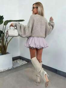 Solstice Apparel Pleated High Waist A-Line Mini Skirt, Lavender Woven Fabric, Suitable For Commute, Daily Wear, Date, Spring/Summer, Valentine's Day - Mauve Purple - View 5