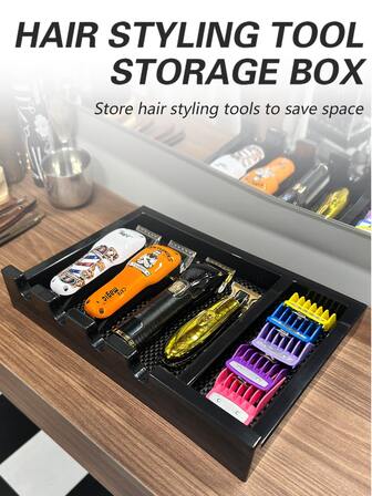 Hairstylist Haircut Tray, Electric Clipper Scissors Comb Hair Styling Tool Storage Tray, Scissors Storage Box, Electric Clipper Storage Box, Haircut Tool Tray Anti-Slip Mat, Haircut Ruler Tray