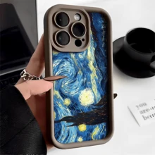 Esta funda de teléfono Van Gogh Starry Night es compatible con Apple  16E/15/14/13/12/11/Pro/PLUS/Pro Max/MINI, S/A/M/NOTE, S/G/EDGE/E, Transition Spark/HANTOM/CAMON/INFINIX, Honor 400/PLAY/X/Y, OPPO Reno/A/F, 14/Redmi/POCO/NOTE y otros modelos. Está hecha de TPU transparente, simple, elegante y duradero. Es ideal para San Valentín, Halloween, Navidad, para uso personal o como regalo. - Negro - Ver 3