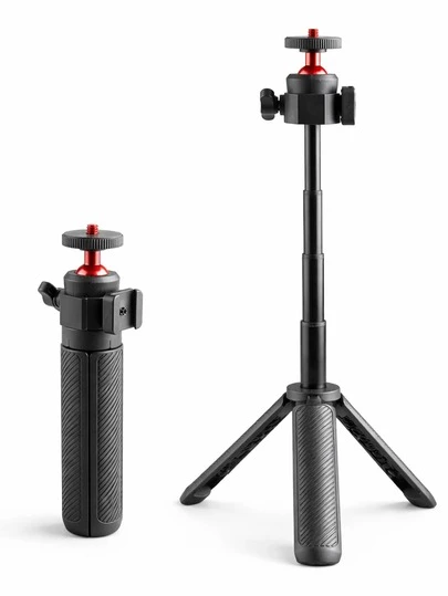 迷你三脚架自拍杆，适用于运动相机和手机 MT16 伸缩相机三脚架，四档调节，360° 球形云台，冷靴接口，轻巧便携，兼容 12 至 17D、JI Osmo、Insta360、Vlog 旅行单反拍摄