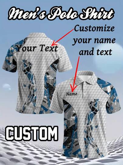 Customized Men's Polo Shirt, Customizable With Name Or Text, Casual Collared Button-Down Short Sleeve Shirt, Suitable For Work, Anniversary, Sports, Casual Wear | Customizable Shirt | Comfortable Style