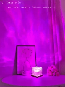 1pc Square Wave Pattern Bedroom Bedside Night Light, Atmospheric Romantic Dreamlike High-End Projection Lamp With 16 Lighting Modes, Remote & Touch Control, Suitable For Home, Decor, Office, Date Spots, Party Decoration - Multicolor - View 3