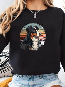 Sudadera De Perro Australiano: Retro Atardecer Regalo Pastor Australiano Sudadera - Negro - Ver 2