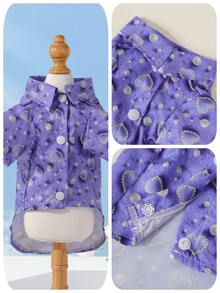 1件宠物狗浪漫时尚可爱服装，5D定制印花/浪漫情人节/柔软舒适/撞色爱心印花/节日氛围/短袖设计，适合小型犬/幼犬，适合派对、日常穿着、多种场合，春/夏/秋季 - 紫色 - 查看 7