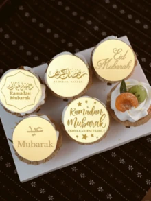 3/5pcs Gold Acrylic Eid Mubarak Cupcake Gift Box For Eid Mubarak Theme Party Cake And Dessert Decoration