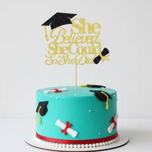 1pc Shiny "She Believed She Could, So She Did" Graduation Cake Topper, Shiny Gold Graduation Party Decor, 2026 Girls Graduation Cake Decoration, High School/College Graduation Supplies - Multicolor - View 2
