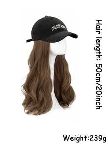 20英寸假发帽，女士渐变色时尚字母棒球帽假发，长款波浪假发 - 彩色 - 查看 10