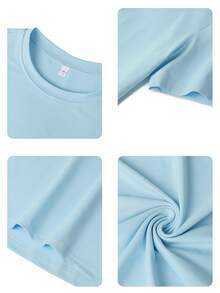 新款夏季女式简约纯色沙滩星形椰壳字母印花圆领短袖T恤，时尚百搭，适合女性日常穿着、假日休闲和春假穿着。休闲度假 - 淺藍色 - 查看 4