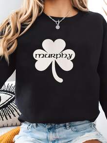 Personalizar, Irlandés, Shamrock, Irlanda, Primer, Apellido, Nombre, Bolsa De Lona De Algodón,, Familia, Día De St. Patrick, Vacaciones, Regalo, Mamá, Regalo, Eire Sudadera - Negro - Ver 2