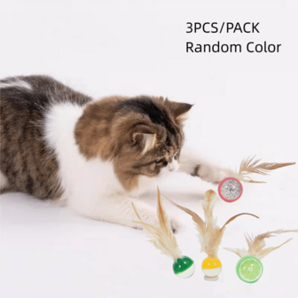 3pcs Cat Toy Balls With Feathers, Funny Chasing Game, Cat Feather Bouncy Balls