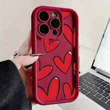 Esta vibrante funda para teléfono, pintada a mano en rojo y negro, con estampado de corazones es compatible con los modelos Apple  16E/15/14/13/12/11/PRO/PLUS/PROMAX/MINI, S/A/M/NOTE, S/G/EDGE/E, Transition Spark/HANTOM/CAMON/INFINIX, Honor 400/PLAY/X/Y, OPPO Reno/A/F, 14/Redmi/POCO/NOTE y otros. Está hecha de TPU transparente, simple, elegante y duradero. Es ideal para San Valentín, Halloween, Navidad, para uso personal o como regalo. - Burdeos - Ver 10