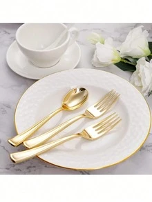 10 piezas Juego de cubiertos de acero inoxidable dorado, adecuado para reuniones familiares, campamentos y actividades de barbacoa, juego de tenedores y cucharas, decoración y accesorios de cocina, almacenamiento y organización de cocina, utensilios de cocina