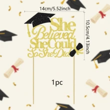 1pc Shiny "She Believed She Could, So She Did" Graduation Cake Topper, Shiny Gold Graduation Party Decor, 2026 Girls Graduation Cake Decoration, High School/College Graduation Supplies - Multicolor - View 5