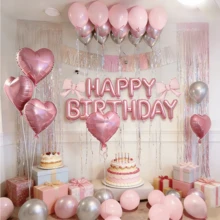 5/13/35/52/563pcs Fuchsia Pink Happy Birthday Set, Includes Fuchsia Pink Happy Birthday Letter, Heart, Bow Foil Balloons, Suitable For Ladies Theme, Birthday Room Decor, Anniversary, Birthday Party Balloons - Multicolor - View 5