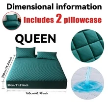 belibuy Ensemble 2/3 pièces, drap-housse imperméable multicolore, protège-matelas imperméable, comprenant drap-housse et taie d'oreiller, antidérapant, housse de protection intégrale. - Vert sapin - Voir 13