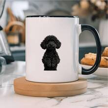 1pc Cute Black Poodle Ceramic Coffee Mug - 11oz White Poodle Cup With Brown Paws & Black Ears, Double-Sided Dog Design, Microwave & Dishwasher  (Hand Wash Recommended), Reusable Gift For Dog Lovers, Christmas, Birthdays, Poodle - 白色 - 查看 3