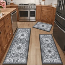 Pauwer 3 Piece Kitchen Mats For Floor Set Boho Non Slip Kitchen Rugs Washable Farmhouse Kitchen Floor Mats Thick Long Kitchen Throw Area Rug Carpet Runner For Hallway Laundry Bathroom - Grey Flower - 查看 11