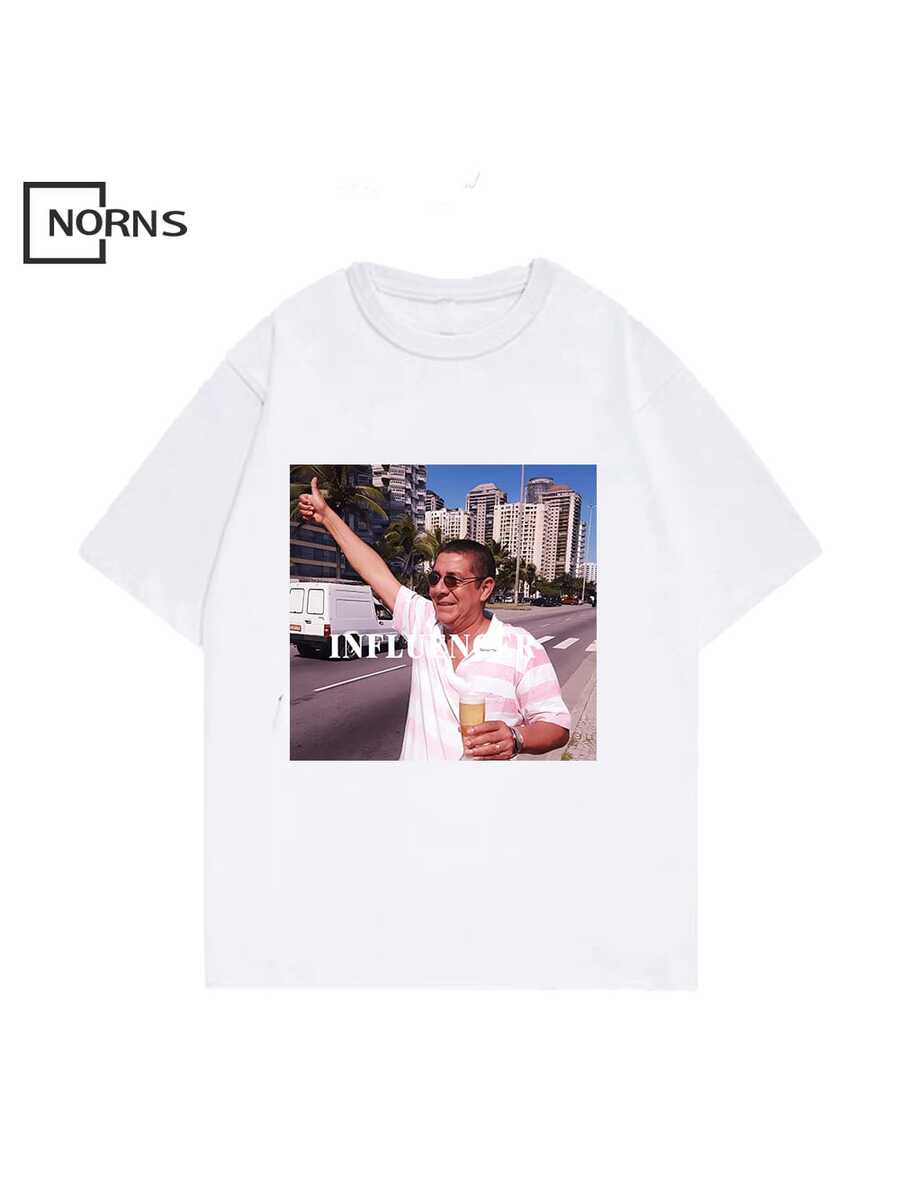 Oversized Printed T-Shirt. Influencfr. Stylish And Simple. Streetwear. Unisex. 100% Cotton. - trắng - Xem 1