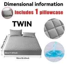 belibuy Juego de 2/3 piezas, sábana ajustable impermeable multicolor, protector de colchón impermeable, incluye sábana ajustable y funda de almohada, funda protectora antideslizante de cobertura total. - Gris - Ver 11