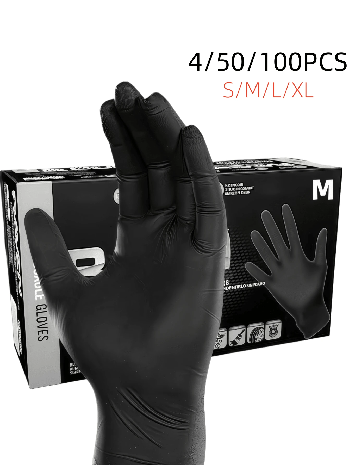 50/100只装一次性丁腈手套，黑色，防水，防静电，多用途手套，适用于厨房和浴室清洁、洗碗、美甲和宠物护理。耐用家用清洁手套，可用于厨房、纹身、美容护理、染发和美发沙龙清洁。（无包装盒）