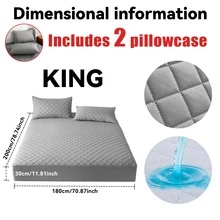 belibuy Juego de 2/3 piezas, sábana ajustable impermeable multicolor, protector de colchón impermeable, incluye sábana ajustable y funda de almohada, funda protectora antideslizante de cobertura total. - Gris - Ver 12