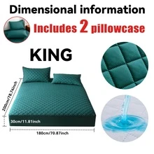 belibuy Ensemble 2/3 pièces, drap-housse imperméable multicolore, protège-matelas imperméable, comprenant drap-housse et taie d'oreiller, antidérapant, housse de protection intégrale. - Vert sapin - Voir 14