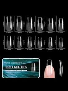 550/440Pcs Porcelain White Box Nail Tips Transparent Semi-Frosted Ultra-Thin Seamless No-Filing Full Cover Press On Nails | Stiletto Almond Square Coffin French Tips Soak-Off Gel Extensions For DIY & Professional Salons - Multicolor - View 7