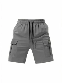 Quần short nam kiểu dáng thường ngày, cạp chun, túi nắp gập, thích hợp mặc hàng ngày vào mùa hè. - Xám - Xem 2