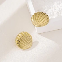 A Pair Of Elegant And Delicate Shell-Shaped Earrings, Stylish Design. Everyday Wear For Holiday Parties - 金色 - 查看 6