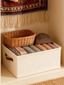 1pc Thick Oxford Cloth Foldable Drawer Style Storage Box, Space-Saving Wardrobe Organizer With Handle And Reinforced Frame, Suitable For Jeans, Shirts And Blankets, Drawer Organizer, Under Bed Storage - Beige - View 5