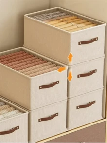 1pc Thick Oxford Cloth Foldable Drawer Style Storage Box, Space-Saving Wardrobe Organizer With Handle And Reinforced Frame, Suitable For Jeans, Shirts And Blankets, Drawer Organizer, Under Bed Storage - Beige - View 6