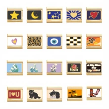 1PC Stainless Steel Module Bracelet Components, With Various Printed Patterns,Featuring Elements Of Stars, Moon, Heart, Devil's Eye, Flowers, And Cat, DIY Making Jewelry For Bracelet Necklaces, Can Be Freely Matched With Different Styles