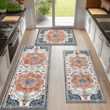 Pauwer 3 Piece Kitchen Mats For Floor Set Boho Non Slip Kitchen Rugs Washable Farmhouse Kitchen Floor Mats Thick Long Kitchen Throw Area Rug Carpet Runner For Hallway Laundry Bathroom - Red Flower - View 1
