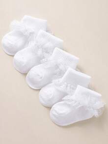 5/10双装婴儿/幼儿蕾丝公主袜，轻盈柔软透气，百搭荷叶边袜，适合生日派对、节日礼物、日常穿着、春夏穿着。 - 白色 - 查看 10