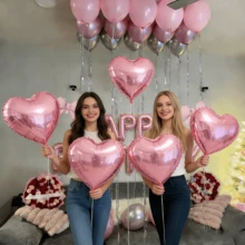 5/13/35/52/563pcs Fuchsia Pink Happy Birthday Set, Includes Fuchsia Pink Happy Birthday Letter, Heart, Bow Foil Balloons, Suitable For Ladies Theme, Birthday Room Decor, Anniversary, Birthday Party Balloons - Multicolor - View 6
