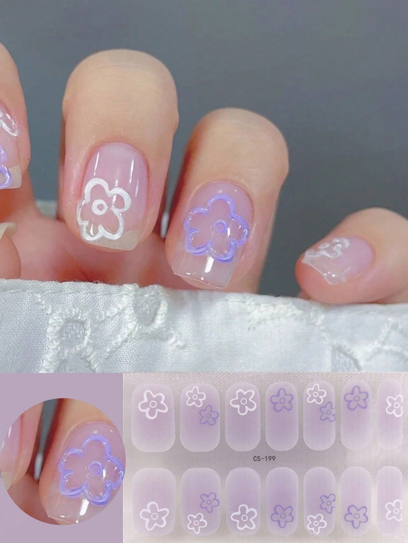 Milda ljuslila blommor nagelkonstklistermärken, alla hjärtans dag rosa tonade hjärta nagelkonstklistermärken, heltäckande rosa hjärta nagelkonstklistermärken, 14-delade självhäftande hela nagelklistermärken, självhäftande geltextur hela nagelklistermärken - Multifärgad - Visa 1