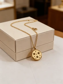 1 chiếc mặt dây chuyền hình tròn và ngôi sao hình học, phụ kiện độc đáo, tinh tế và thời trang, thiết kế unisex phù hợp cho sử dụng hàng ngày, đi làm và nhiều dịp khác nhau (Đóng gói trong túi OPP) - Vàng - Xem 5