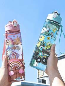 1pc 800ml Animal Dinosaur Straw Cup, Outdoor Sports Camping Water Bottle, Large Capacity Portable Cute Lady Office Water Bottle, Gradient Color Plastic Cup, Valentine's Day Gift - Multicolor - View 6