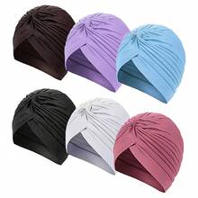 1pc Women's Elastic Pleated Textured Solid Color Headscarf - Headwrap With Breathable Lining, Boho Fashion Base Cap, Versatile & Comfortable For Daily Wear Hair Sleep Cap - Multicolor - View 1