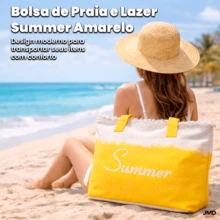 Bolsa Tote Summer Praia Piscina Lazer Marrom Com Forro Interno - Amarelo - Visão 3