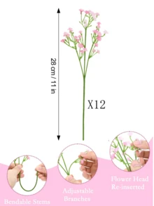 1/6/12支仿真满天星花，多茎设计，28厘米逼真花束，适合DIY花墙、场景装饰、客厅卧室花瓶插花、婚礼、派对和餐桌装饰 - 粉色 - 查看 10