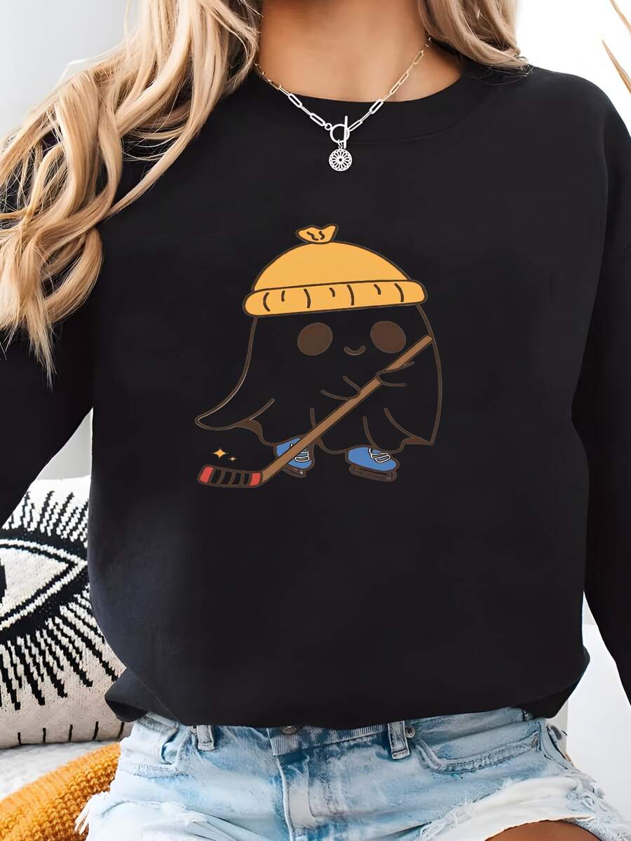 Truco O De Lienzo Personalizado: Diseño De Patinador Fantasma / Hockey Sudadera - Negro - Ver 1