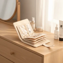 1个PU材质首饰收纳袋，项链耳环整理盒，带手表隔层，便携式拉链首饰盒，旅行配件，返校必备，化妆间装饰 - 彩色 - 查看 2