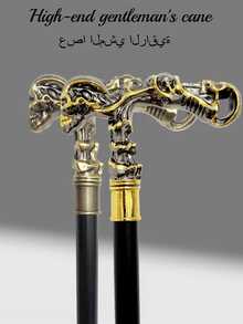 1pc Dual-Tone T-Shaped Skull High-End Walking Cane, Gothic Metal Material Fashion Civilized Stick, Detachable Casual Retro Cane, Suitable For Halloween, Cosplay, Performance, Elegant High-End British Gentleman Cane, Great For Daily Use Or As A Gift